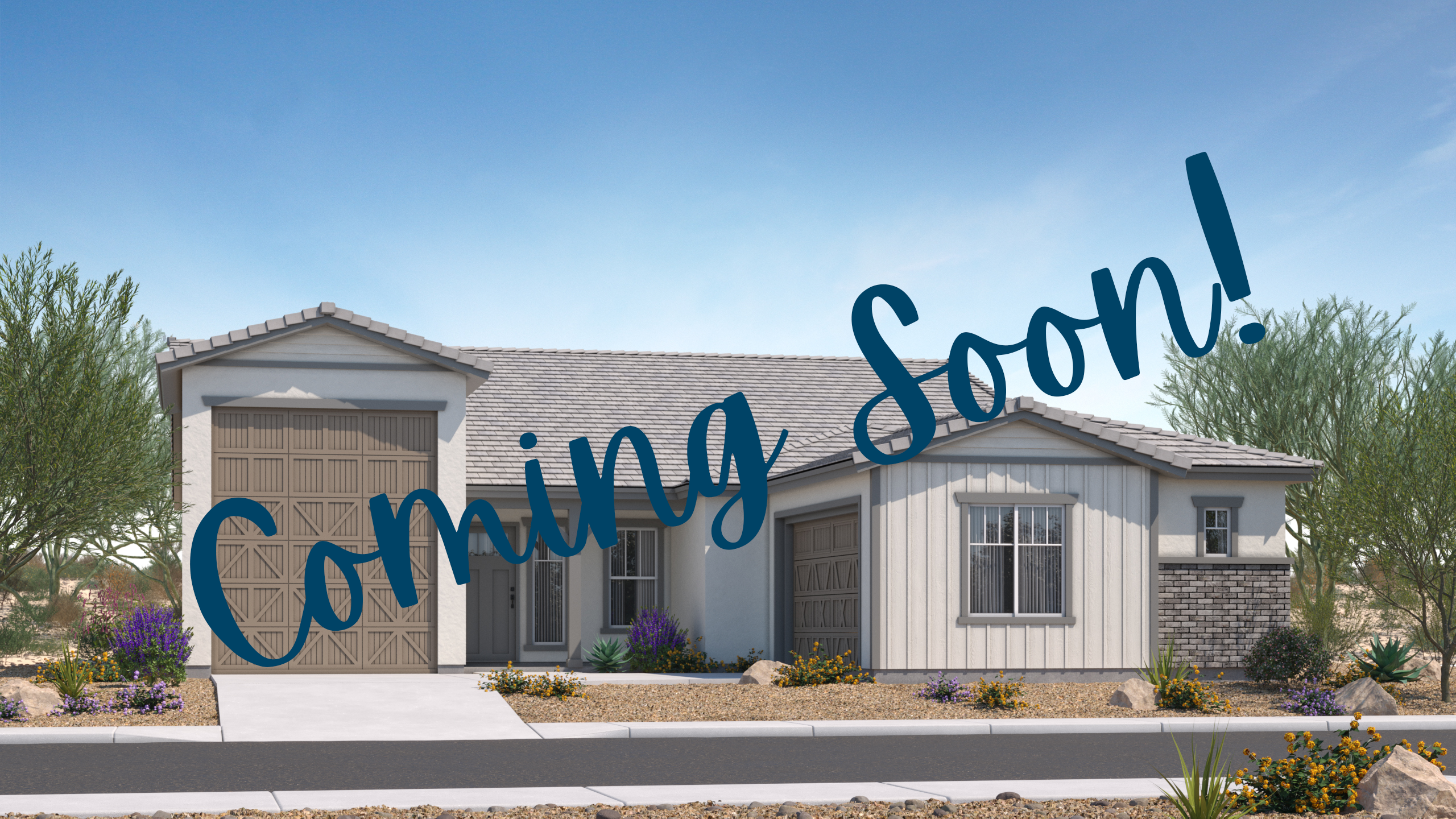 The Tranquility RV Floorplan, Elevation B, Rendering with a "Coming Soon" banner