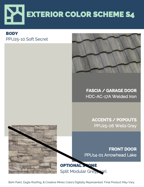 Exterior color scheme of Marigold floor plan on Lot 183