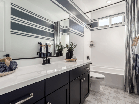 Journey model home hall bathroom with an oversized vanity