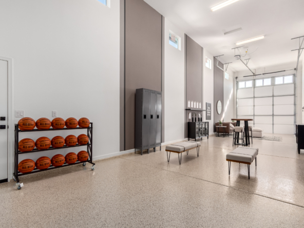 Journey model home's RV garage decorated as a "man cave"