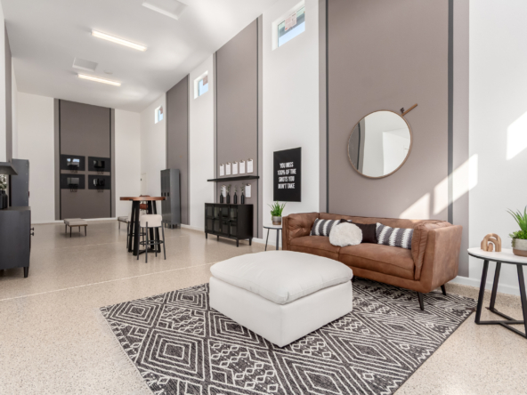 Journey model home's RV garage decorated as a "man cave"