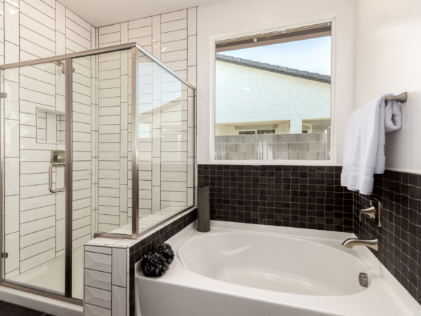 Marigold model home master bathroom tub and shower