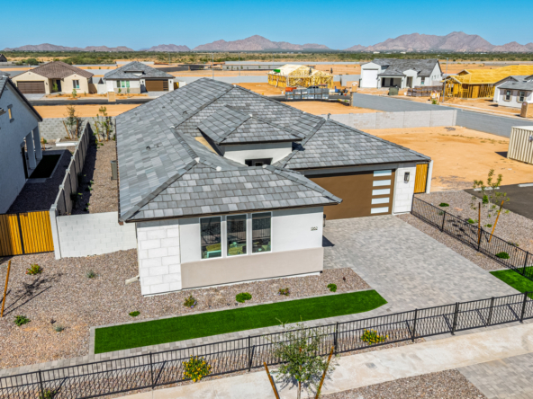 Marigold model home as seen from a drone close up