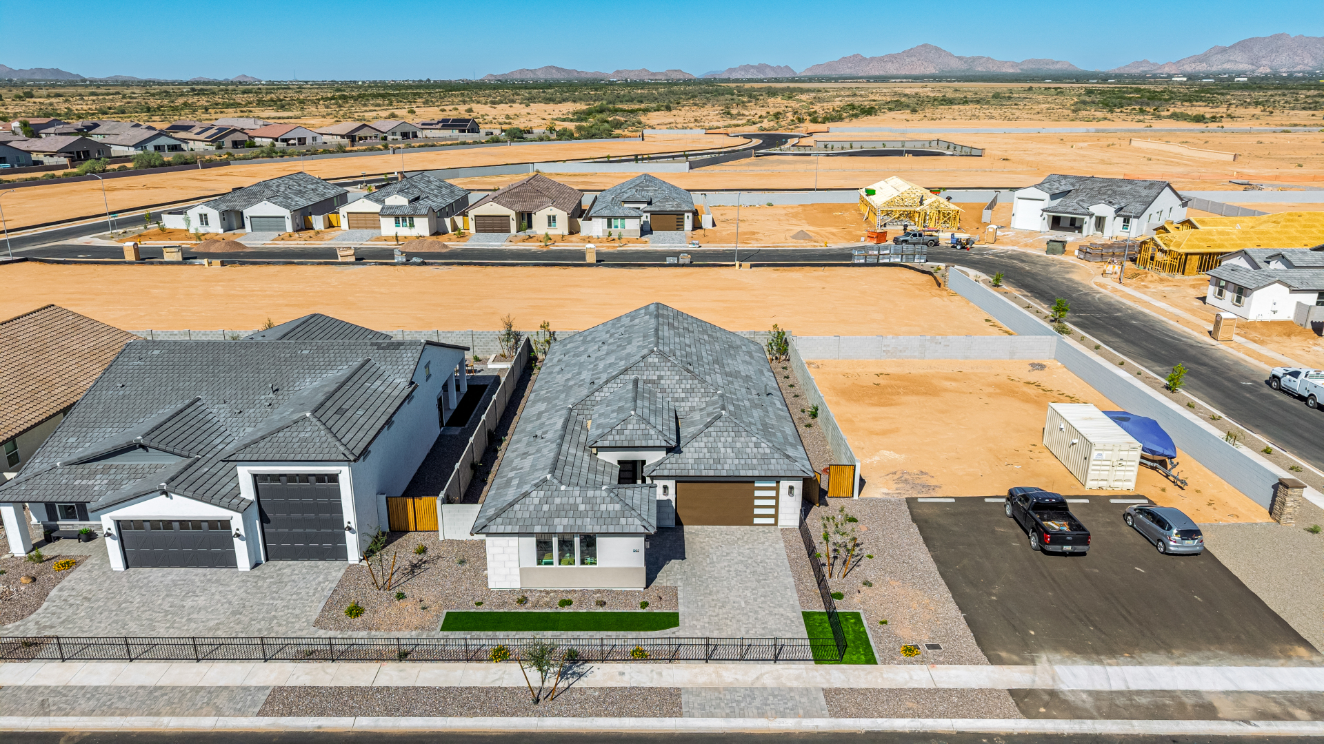 Marigold model home as seen from a drone further away