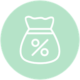 icon of a money bag with a percent sign on it