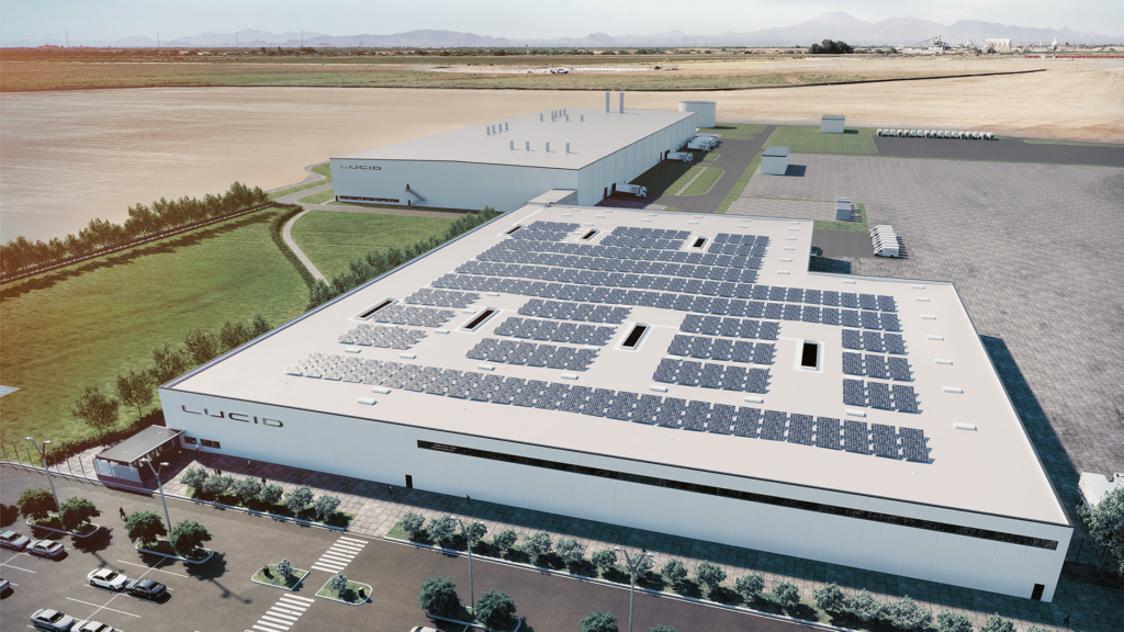 Aerial view of Lucid Factory in Casa Grande AZ