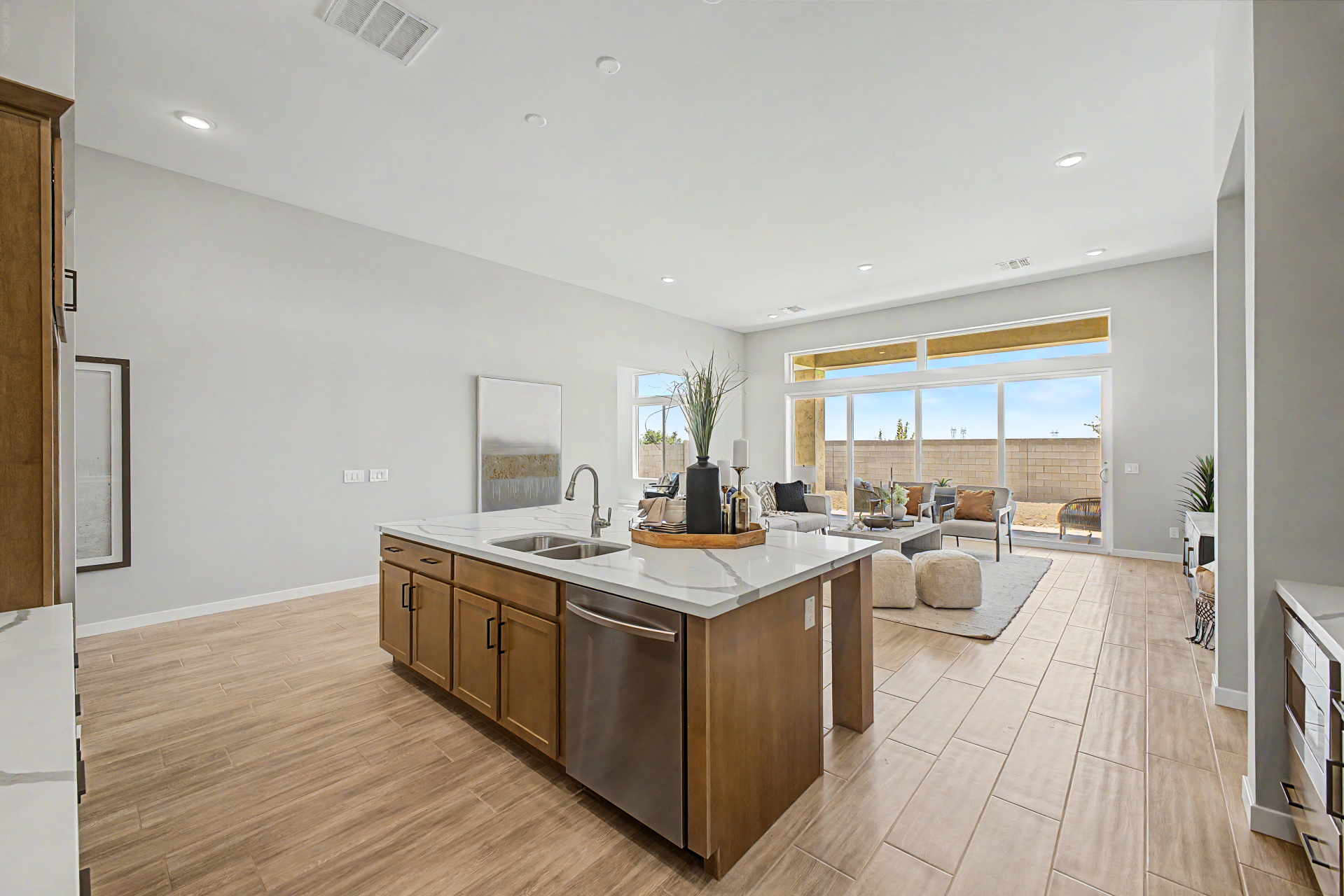 Tranquility RV Plan Kitchen viewing into great room