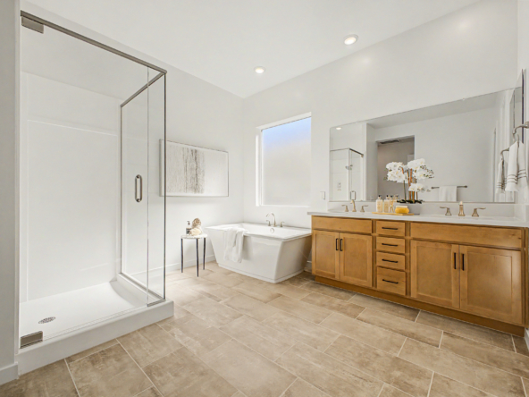 Lavish Floor Plan master bath with walk in shower and seperate soaking tub