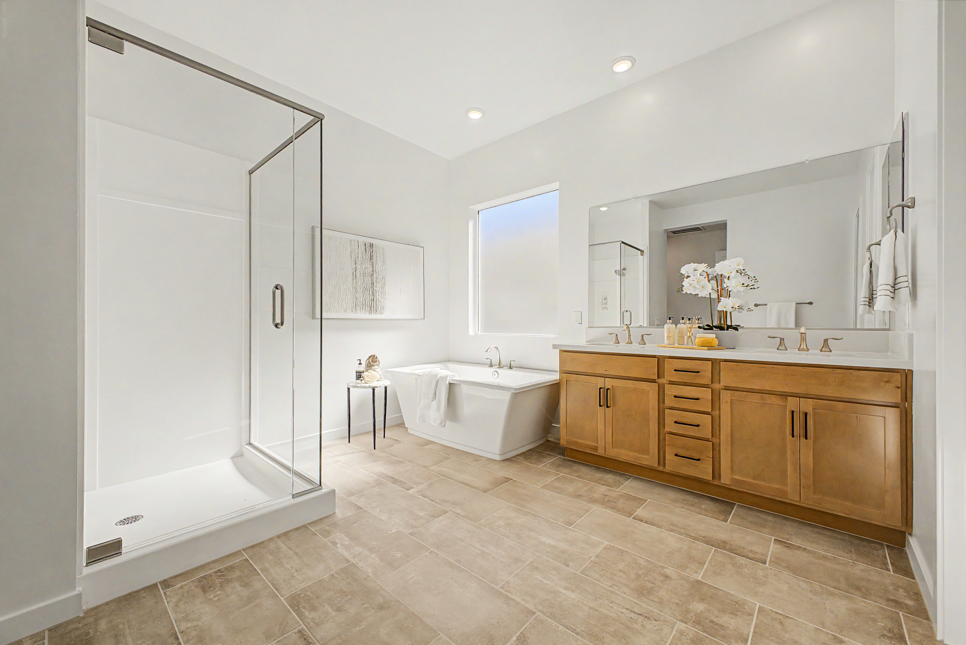 Lavish Floor Plan master bath with walk in shower and seperate soaking tub