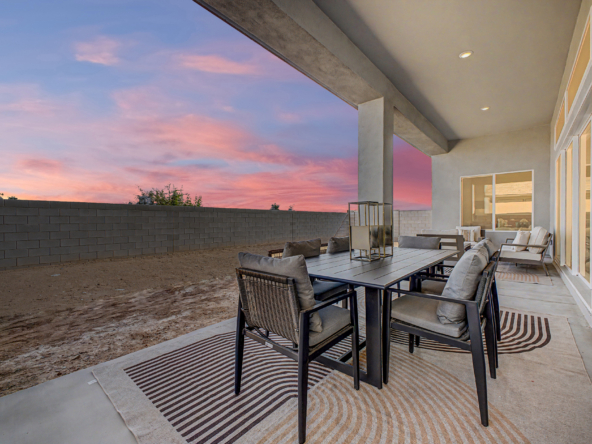 Lavish Floor Plan rear patio at twilight