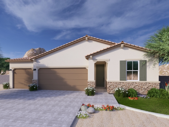 A rendering of the Sonoran style Ridgeline floor plan at La Privada in Goodyear AZ
