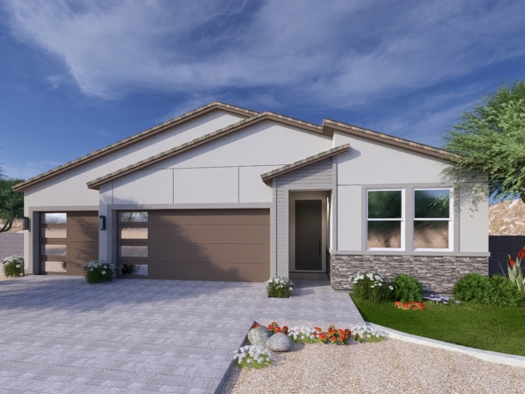 A rendering of the Modern style Ridgeline floor plan at La Privada in Goodyear AZ