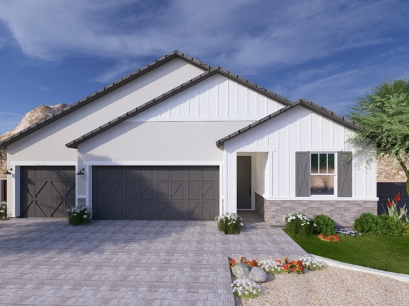 A rendering of the Farmhouse style Capstone floor plan at La Privada in Goodyear AZ