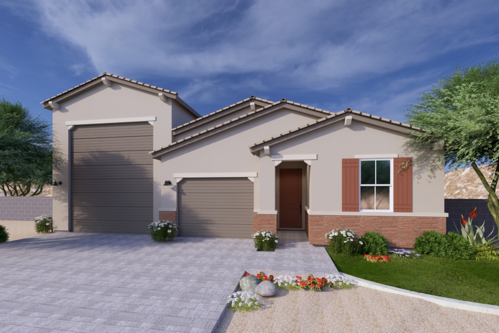 A rendering of the Sonoran style Ridgeline RV floor plan at La Privada in Goodyear AZ