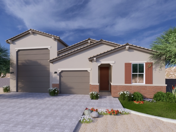 A rendering of the Sonoran style Ridgeline RV floor plan at La Privada in Goodyear AZ