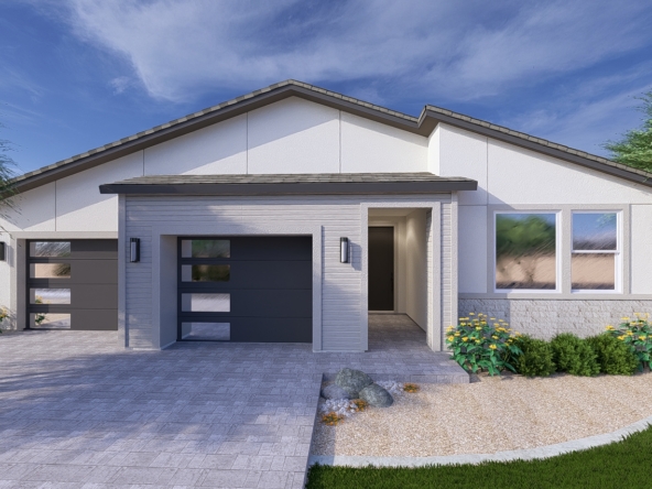 A rendering of the Modern style Apex floor plan at La Privada in Goodyear AZ