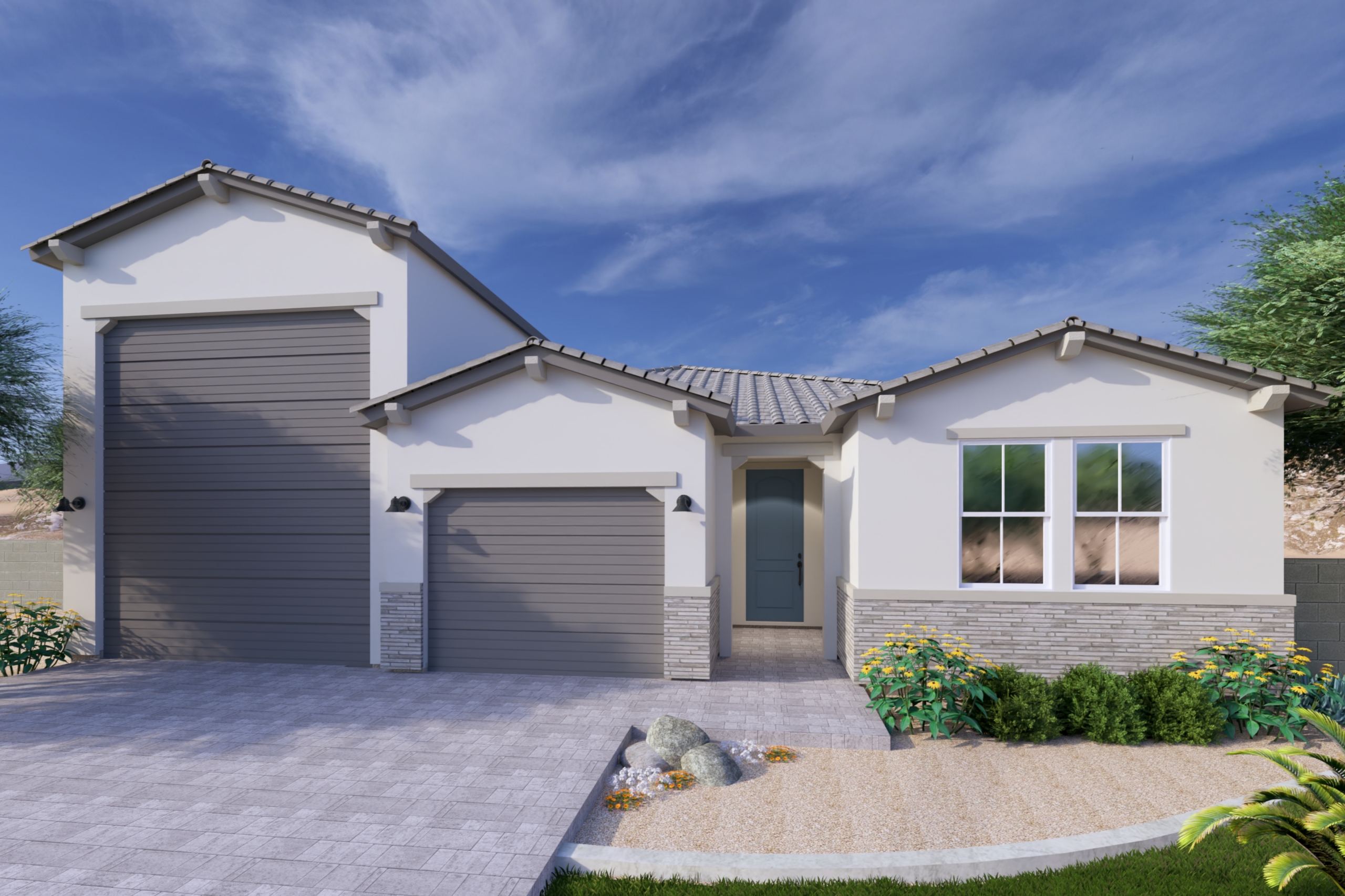 A rendering of the Sonoran style Apex RV floor plan at La Privada in Goodyear AZ