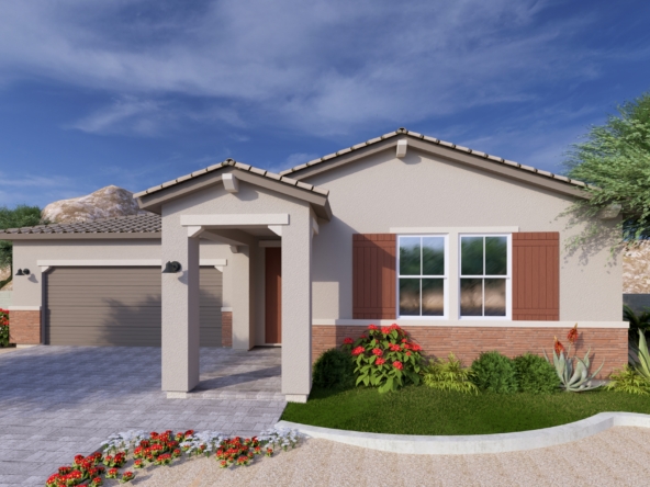 A rendering of the Sonoran style Belmont RV floor plan at La Privada in Goodyear AZ