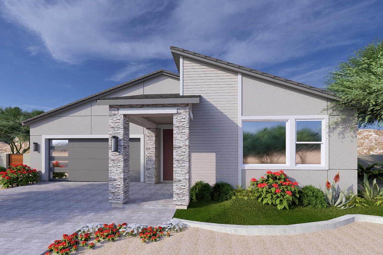 A rendering of the Modern style Belmont RV floor plan at La Privada in Goodyear AZ