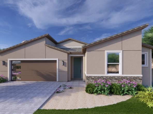 A rendering of the Modern style Crest floor plan at La Privada in Goodyear AZ