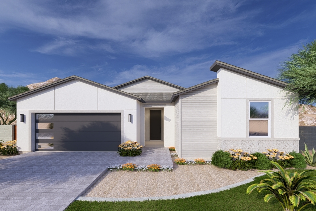 A rendering of the Modern style Highland floor plan at La Privada in Goodyear AZ