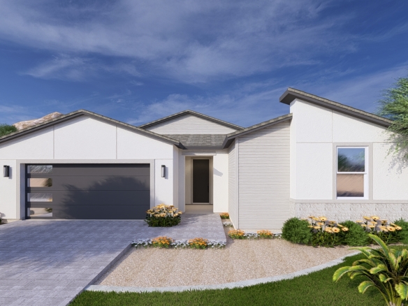 A rendering of the Modern style Highland floor plan at La Privada in Goodyear AZ