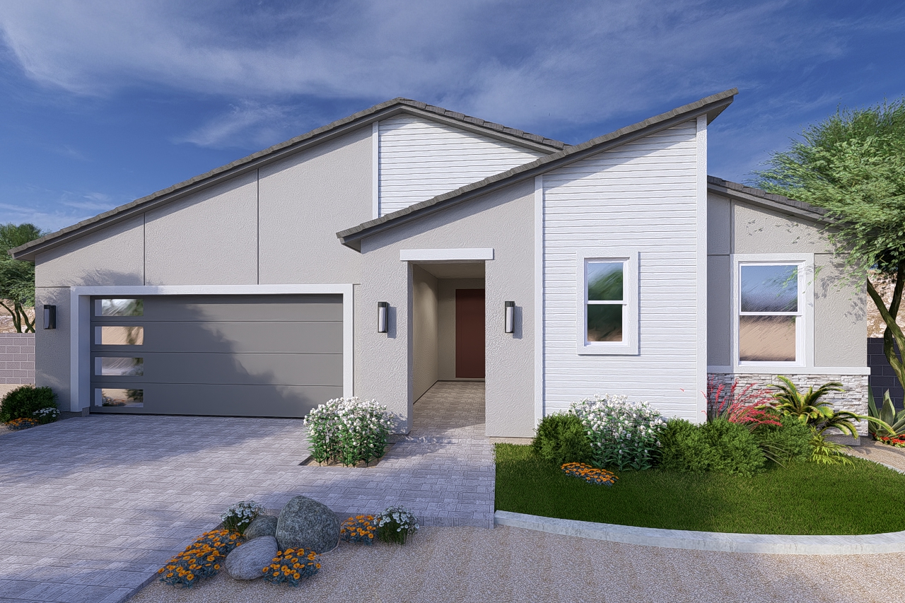 A rendering of the Modern style Monument floor plan at La Privada in Goodyear AZ