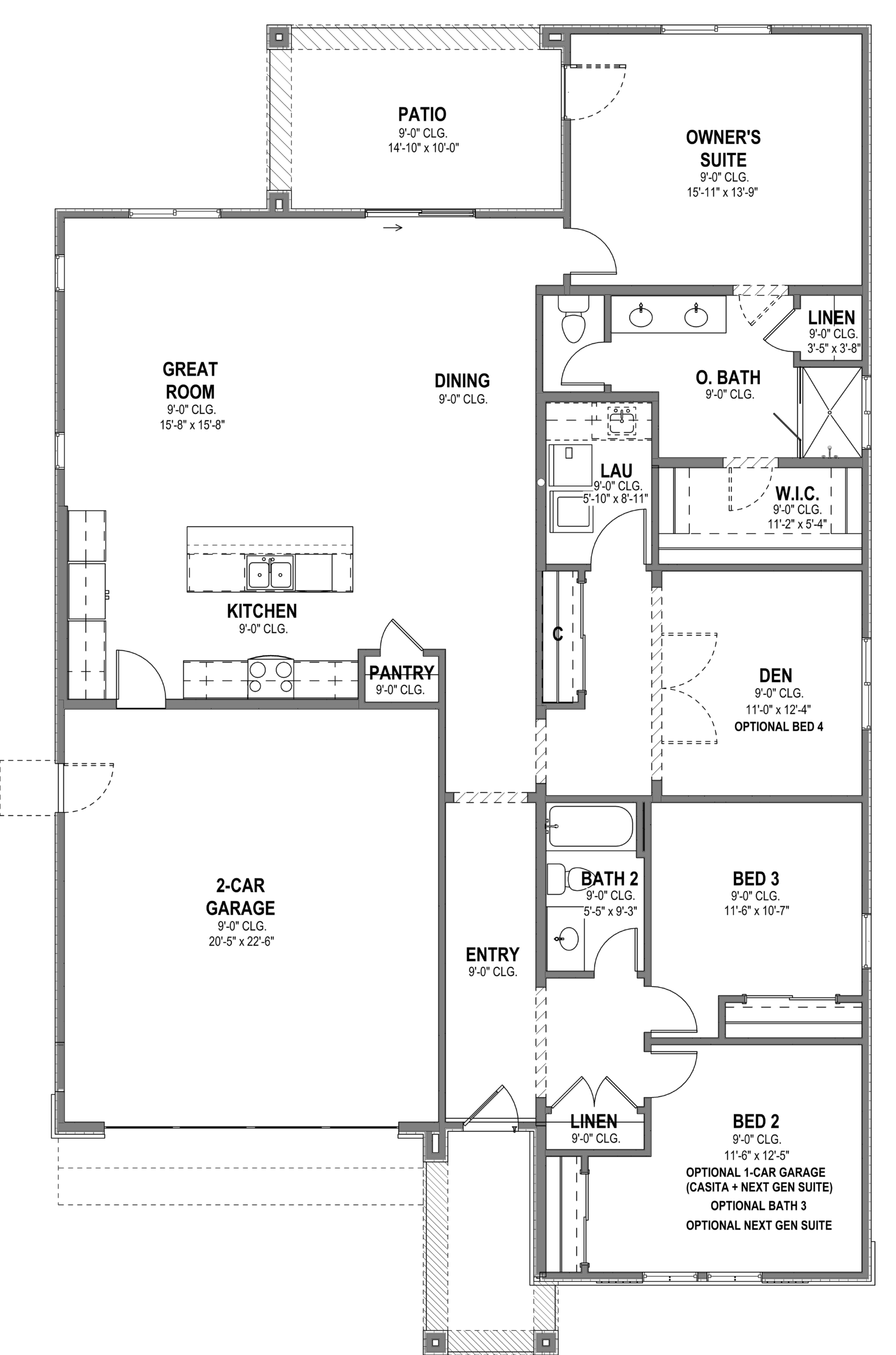 Architectural line drawing of the Belmont floor plan