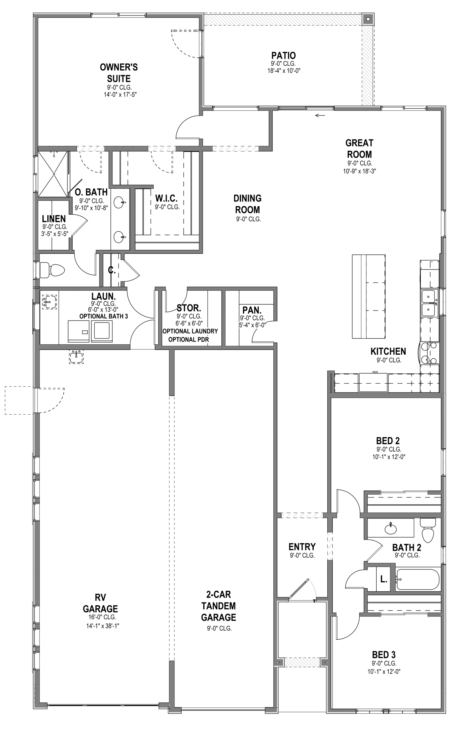 Architectural line drawing of the Apex RV floor plan