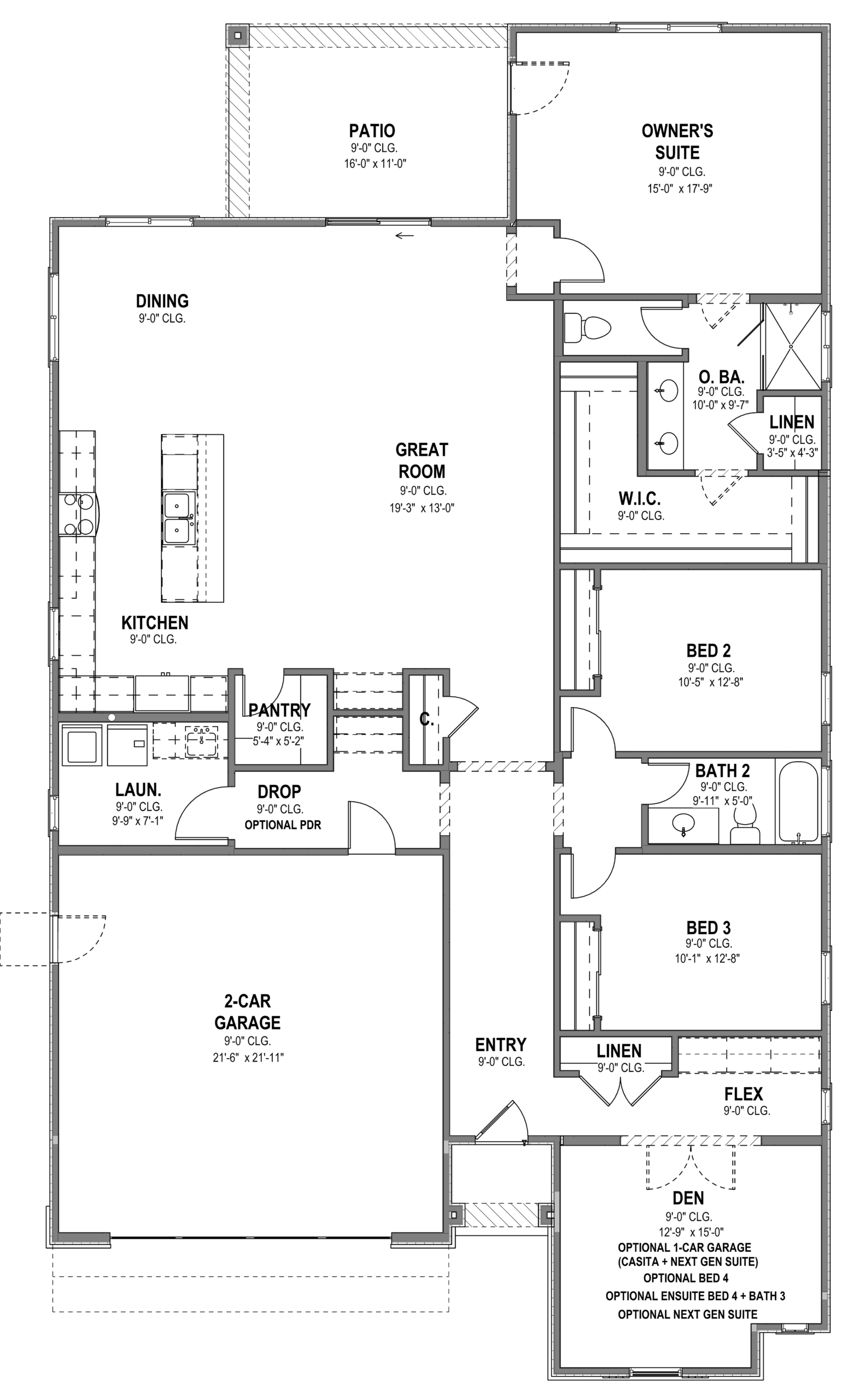 Architectural line drawing of the Crest floor plan