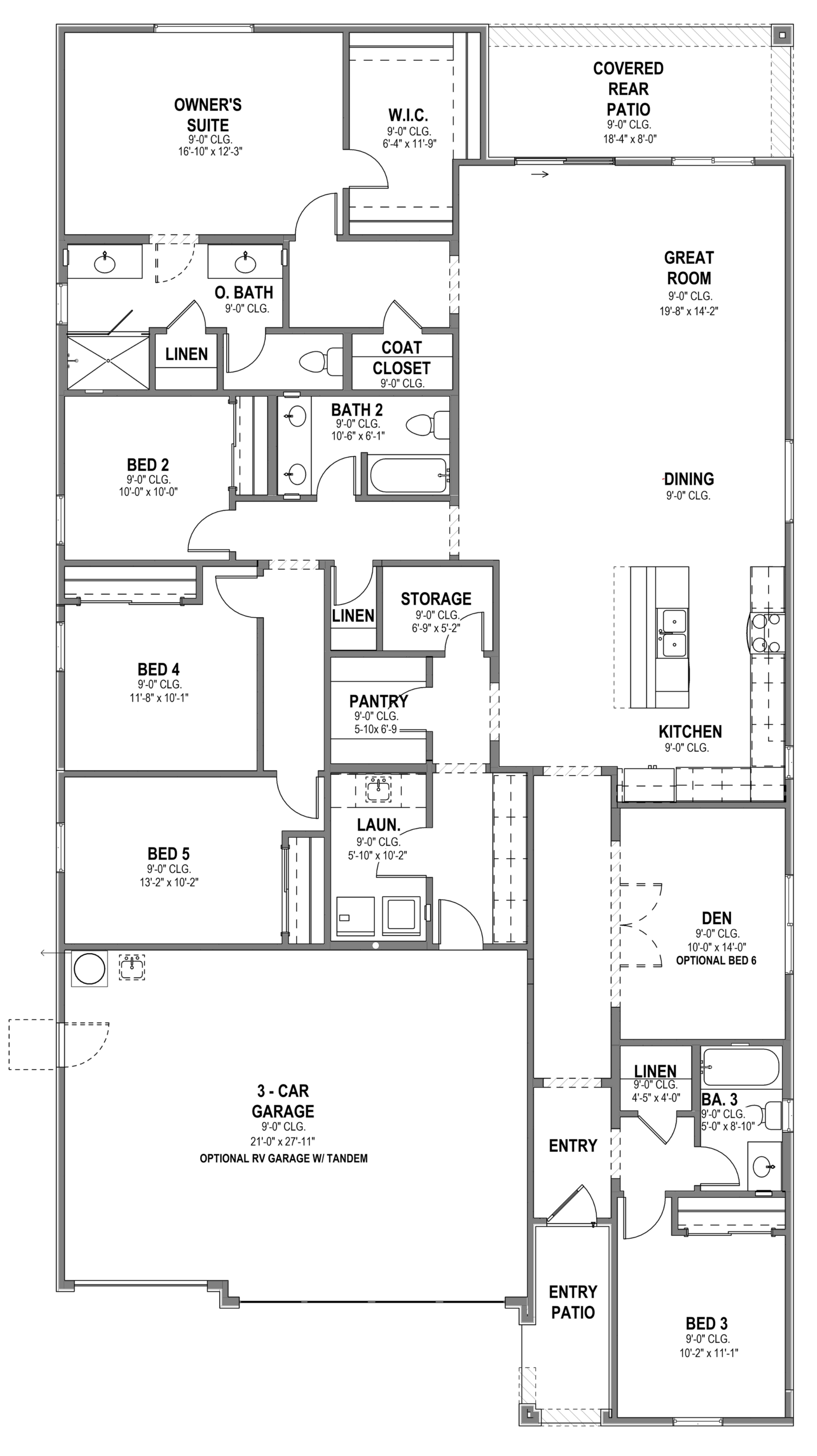 Architectural line drawing of the Ridgeline floor plan