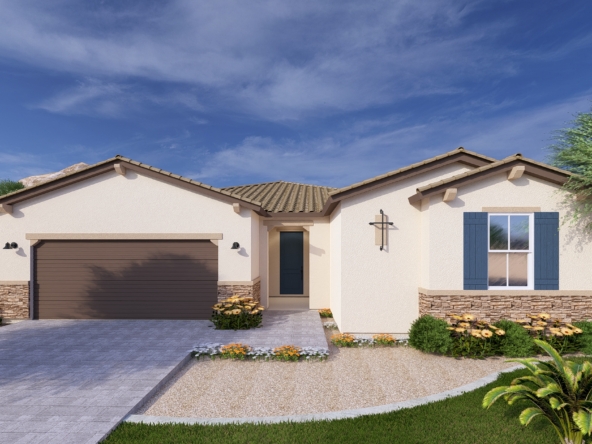 A rendering of the Sonoran style Highland floor plan at La Privada in Goodyear AZ