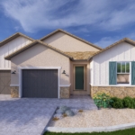 A rendering of the Farmhouse style Apex floor plan at La Privada in Goodyear AZ