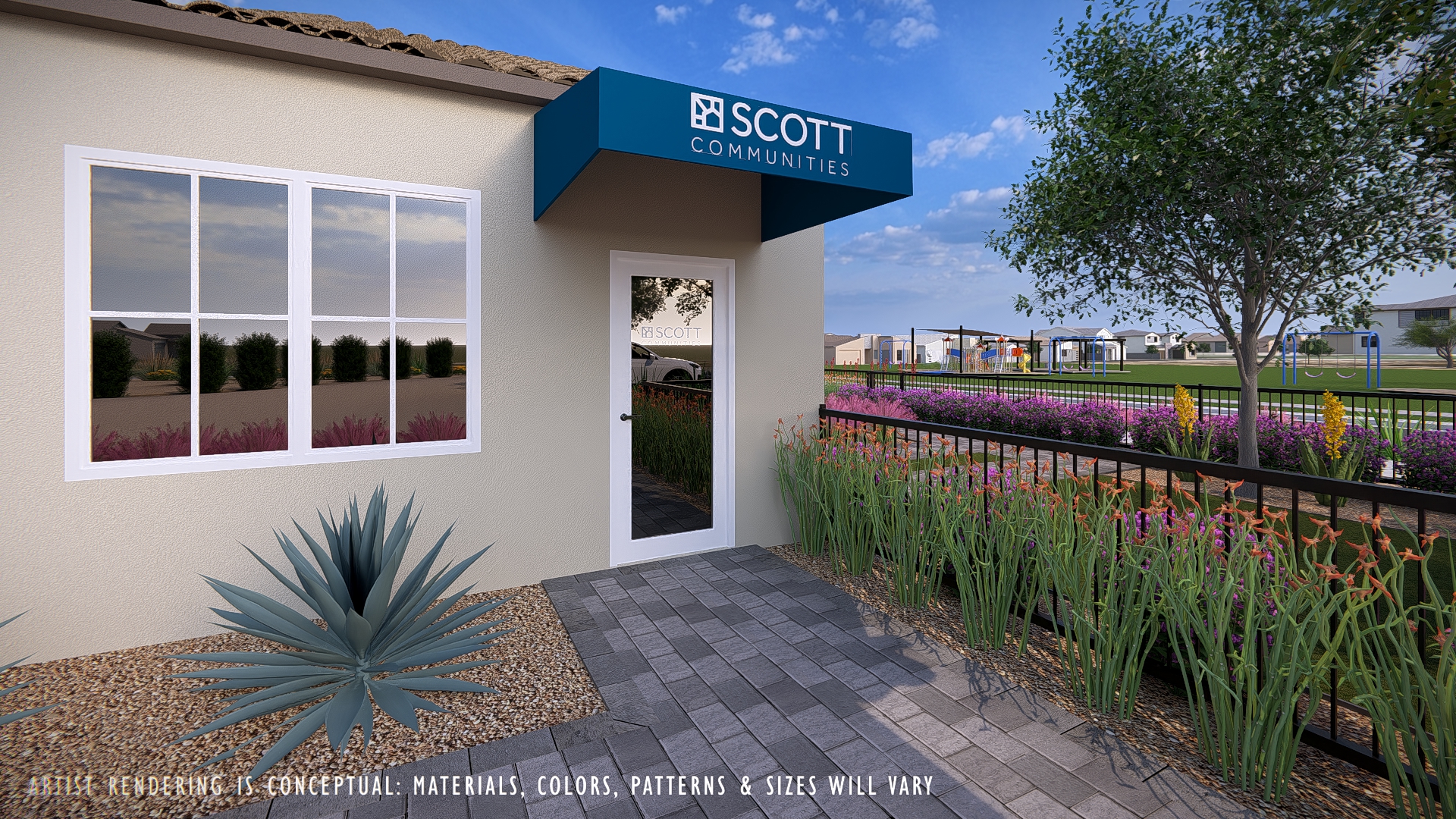 Rendering of the entrance to a model home in La Privada in Goodyear, AZ