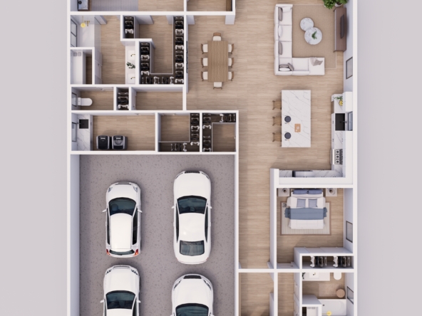 Overhead dollhouse view of the Apex floor plan
