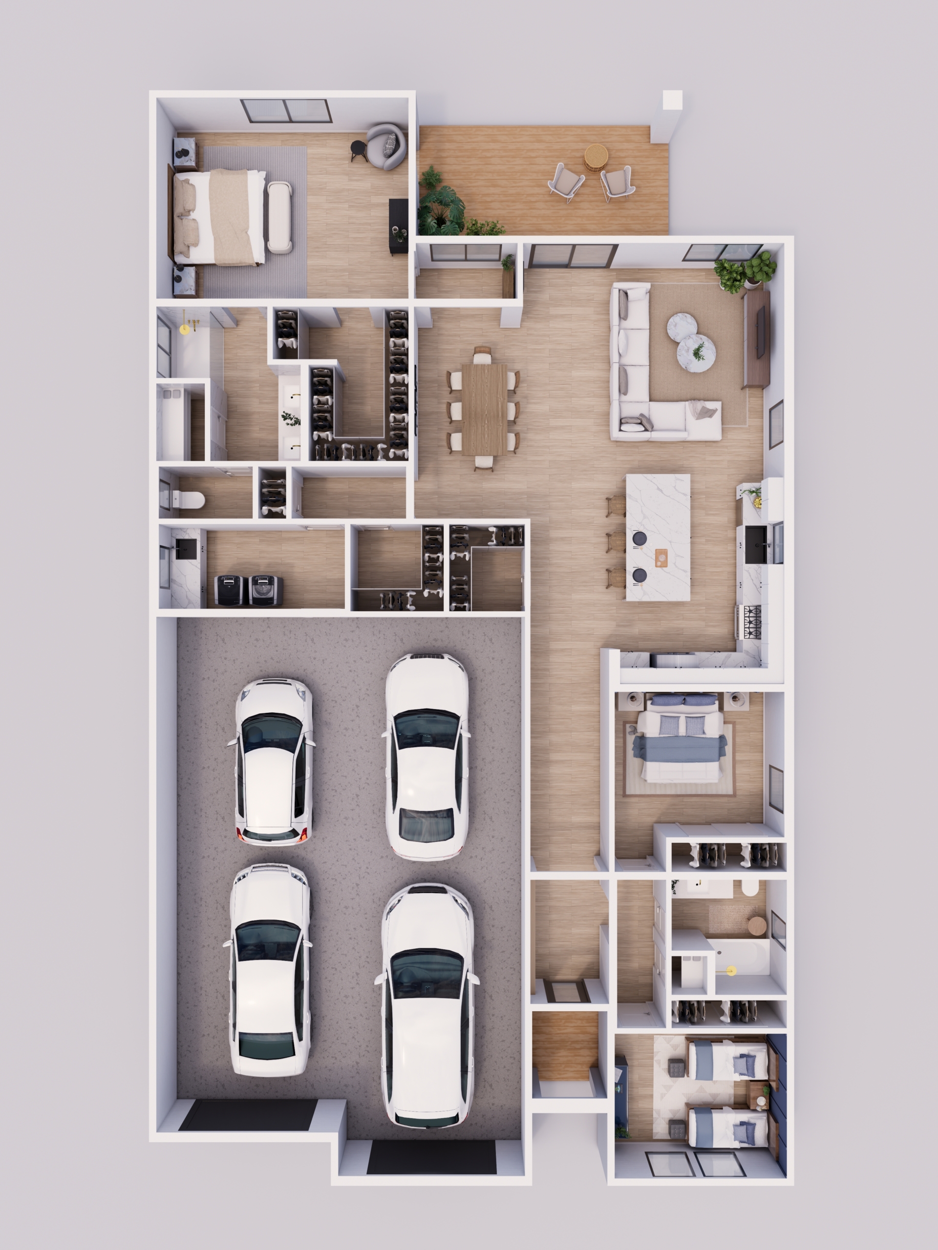 Overhead dollhouse view of the Apex floor plan