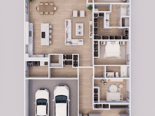 Overhead dollhouse view of the Crest floor plan