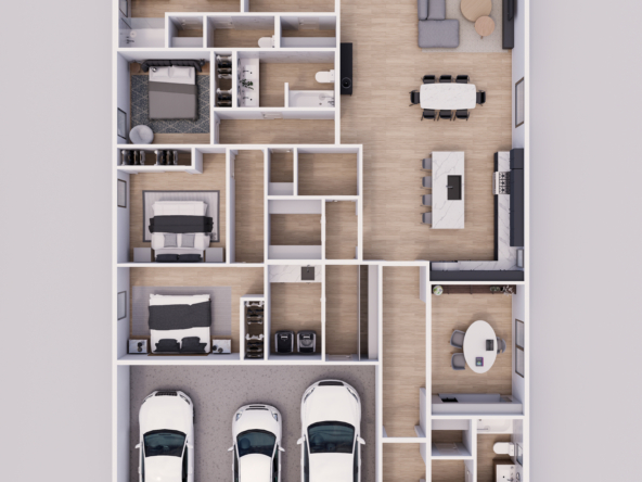 Overhead dollhouse view of the Ridgeline floor plan