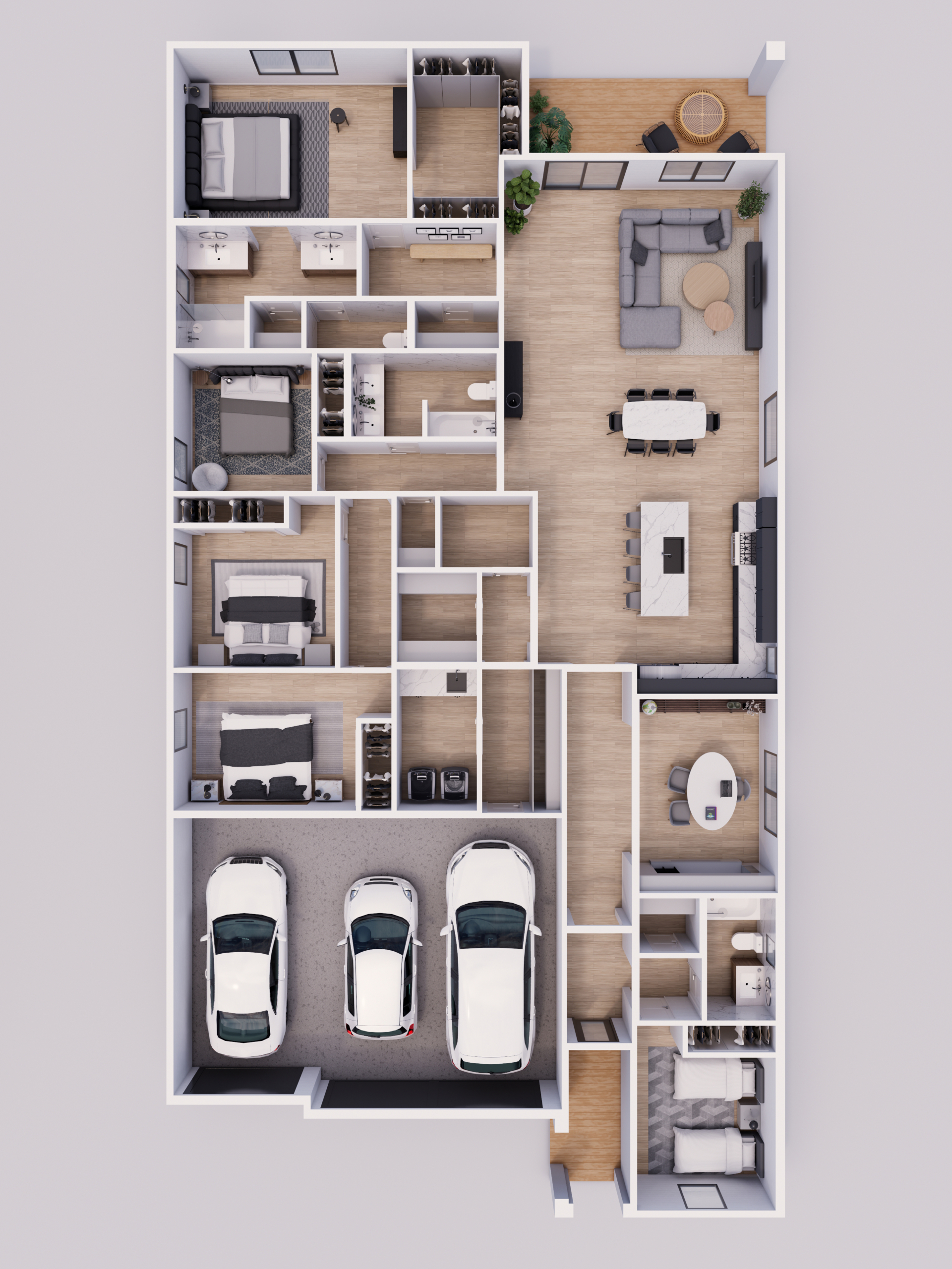 Overhead dollhouse view of the Ridgeline floor plan